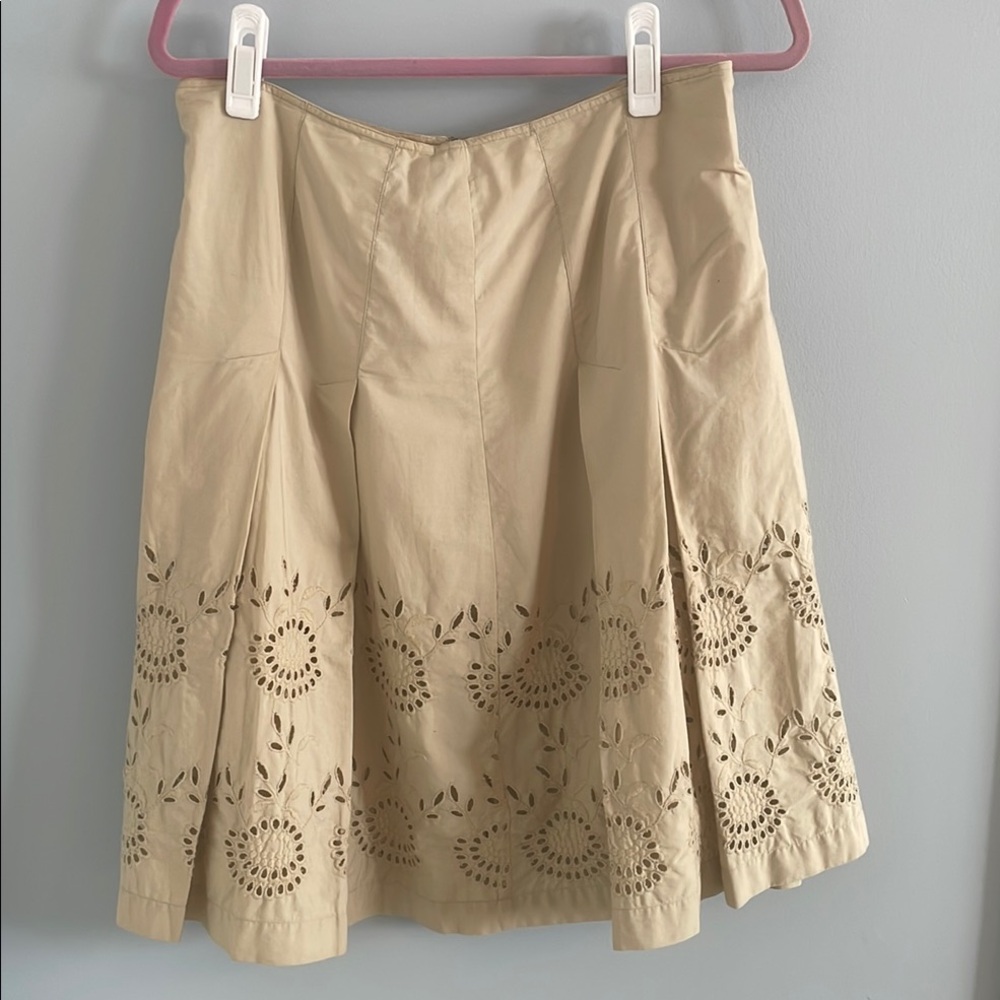 🇨🇦 Joe Fresh eyelet A-line embroidered pleated skirt, tan beige, women's size 8 - Picture 4 of 17